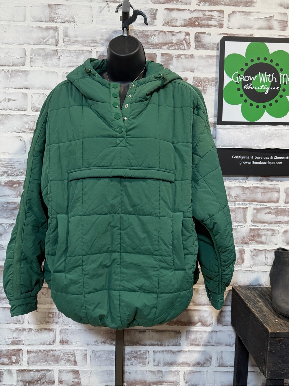 Quilted Hooded Pullover Jacket - Green